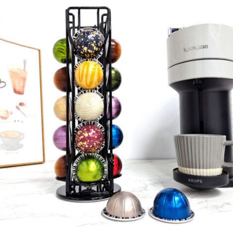 (12 × 12 × 32 cm) Vertuoline Coffee Capsule Organizer 20 Pieces Rotating Wrought Iron Coffee Storage Display Stand (1/5)