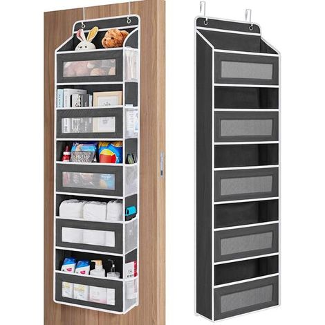 Rangement de porte : 5 étagères, boîte de rangement suspendue, 5 poches de grande capacité, conception inclinable, limite de poids de 20 kg  rangement derrière la porte. (1/5)