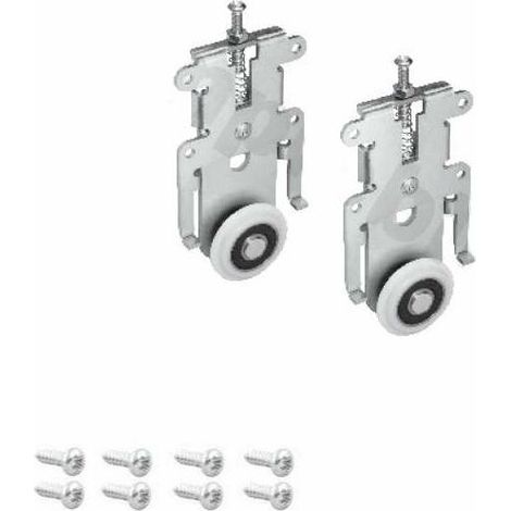 – Lot de 2 chariots inférieurs pour porte coulissante sans cadre 18mm – Système Blue V – Montage à vis inclus – Guidage bas meuble (1/2)