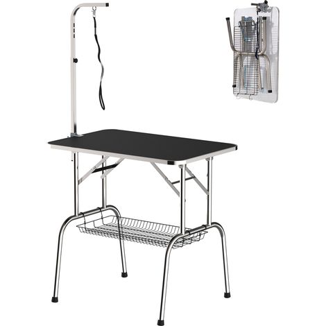 Table toilettage coupe tondeuse pliable réglable hauteur acier inoxydable noir soins chiens