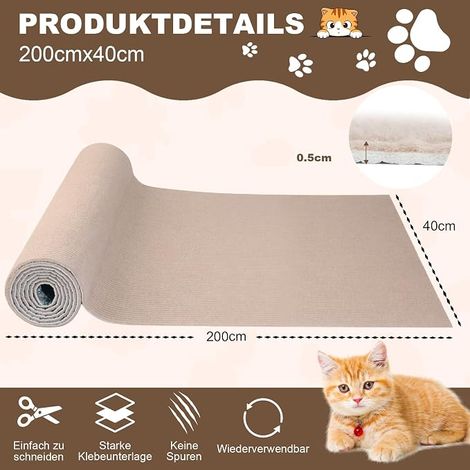 40 x 200 cm - Tapis griffoir autocollant - Pour chat - Protection contre les rayures - Pour protéger les meubles et le canapé - Kaki (1/4)