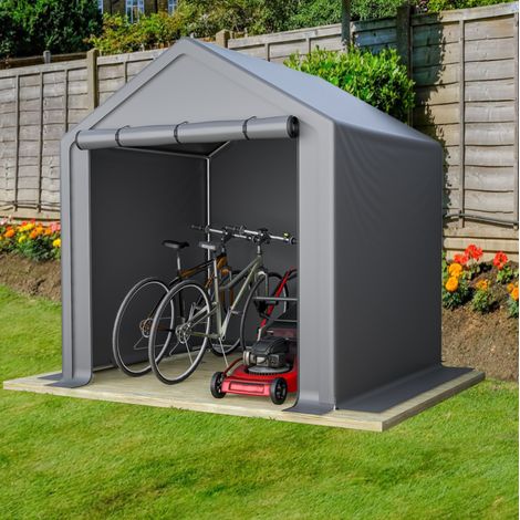 Casetta da giardino per riporre biciclette e attrezzi, struttura in metallo, copertura impermeabile, 190x170x200 cm, grigia. (1/5)
