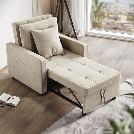 ELEGANT Multifunctional Recliner Sofa 3-in-1 Sofa Bed Adjustable Backrest Fireproof sponge Easy Clean Surface, Cream 81x87x77.5cm