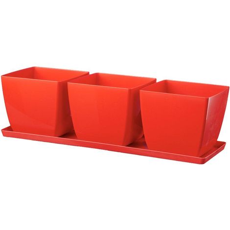 ''Trio Santiago'' Set , Kunststofftöpfe für Blumen und Pflanzen für Außenbereich und Garten -Rot (1/4)