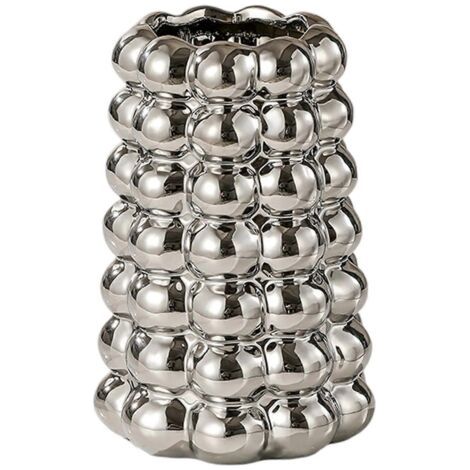 Vase décoratif en céramique à bulles, pot de fleurs moderne et unique pour salon, bureau ou entrée, Argent