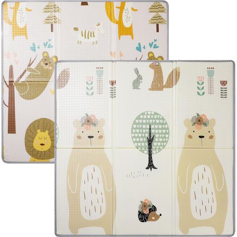 Tapis de Jeu Sol Réversible pour Bébé Pliable Antidérapant Tapis Chambre Ramper Enfant 120x120x1cm (1/5)