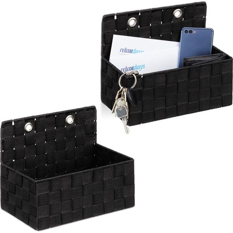 2x Cestini Portaoggetti, da Appendere, Organizer per Bagno, Corridoio, Camera da Letto, 20x25x15 cm, Nero