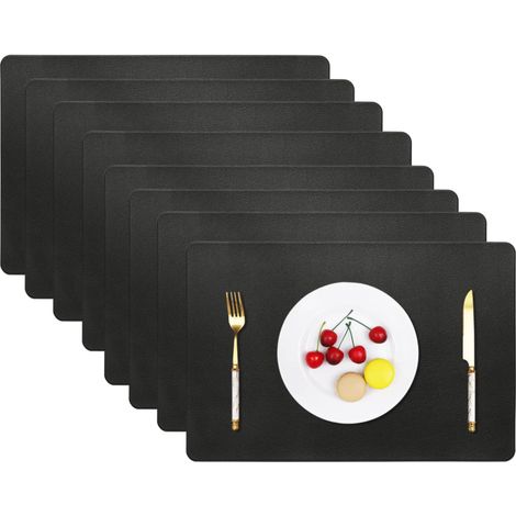 Vinjiasin - Lot de 8 sets de table en similicuir noir pour l'intérieur et l'extérieur, résistants à la chaleur, imperméables, faciles à nettoyer, réversibles et durables pour la décoration de la cuisi (1/5)