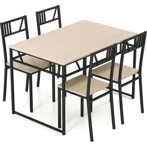 COSTWAY 5 Pcs Dining Table Set Industrial-Style Kitchen Table & 4 Chairs-Natural (1/5)