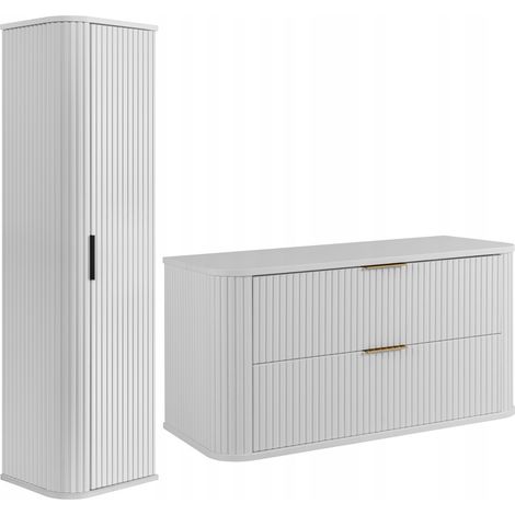Rodan Badmöbel Set 100,4 cm, 2-teilig, Weiß, 41,5 x 100 x 51,7 cm, MDF-Fronten, Hochschrank und Waschbeckenunterschrank