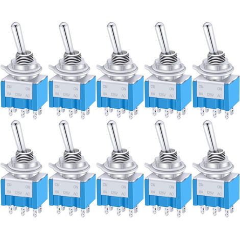 10 pezzi Mini interruttore a levetta ON/OFF/ON 6 terminali 3 posizioni DPDT interruttore a bilanciere in metallo AC 125 V 6 A per auto camion barca MTS-203