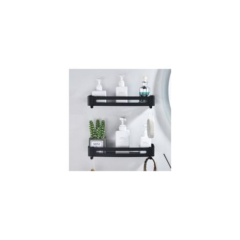 Schwarzes Duschregal, bohrfreies Badezimmerregal, wandmontierter Duschkorb aus Aluminium, Badezimmer-Aufbewahrungsregal, selbstklebender Duschkorb, langlebig, rostfrei (2 Ebenen) - Crezuo