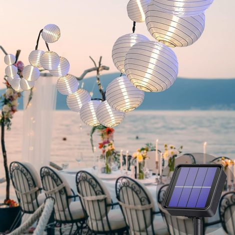 Guirlandes solaires lanternes extérieur, 8 mètres 30 lanternes LED 8 modes guirlandes solaires étanches blanches pour décoration balcon, jardin, cour, mariage, décoration festival (blanc froid) (1/5)