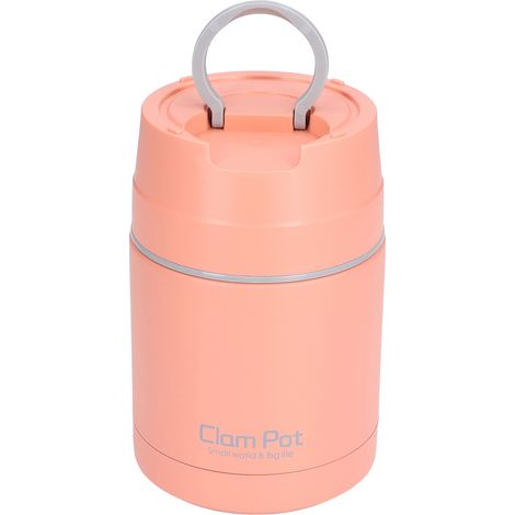 Boîte alimentaire isotherme sous vide 800 ml / 27 oz en acier inoxydable 304 à double paroi avec cuillère pliable, couleur orange. (1/5)