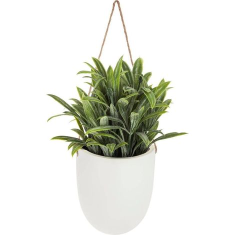 Plante verte artificielle murale en céramique H 20 cm – Pot en grès avec corde en jute – Décoration intérieure authentique (1/3)