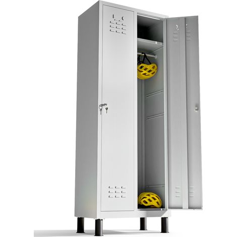 Vestiaire metallique à 2 porte Casier 180x65x40cm pour votre atelier ou votre bureau casier metallique serrure (Gris) (1/5)