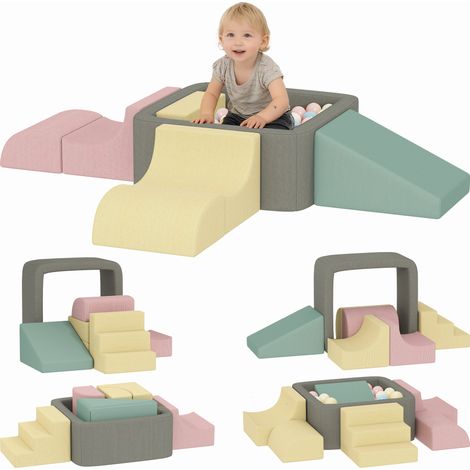 Aiyaplay – Parcours motricité bébé en mousse – 7 pièces modulaires – Housse lavable en velours côtelé – 174 x 174 x 30 cm – Multicolore