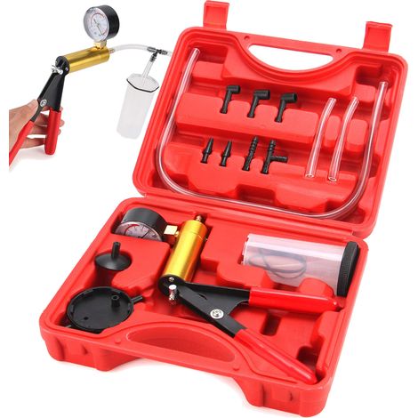 Kit de purge de frein 2 en 1, testeur de pompe à vide à main, outil de purge de frein pour automobile avec étui protégé par éponge, adaptateurs (1/5)