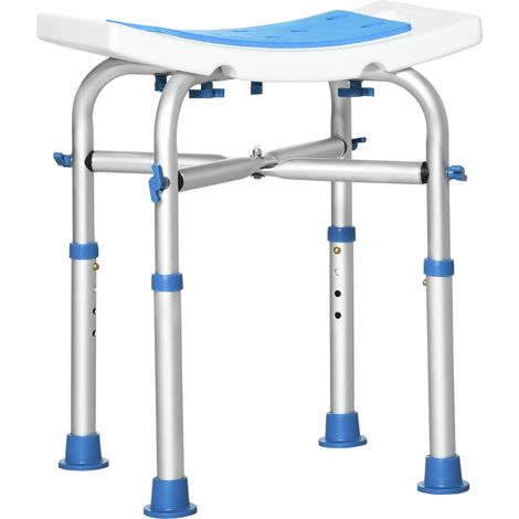 Tabouret/siège de douche – assise rembourrée et réglable, pieds à ventouses antidérapants, aluminium bleu (1/5)