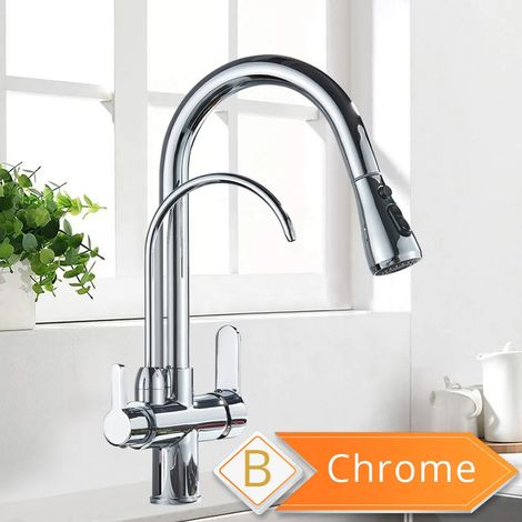 Robinet à filtre à eau trois voies (alliage de chrome), eau chaude et froide en un seul jet, avec fonction eau potable (1/5)