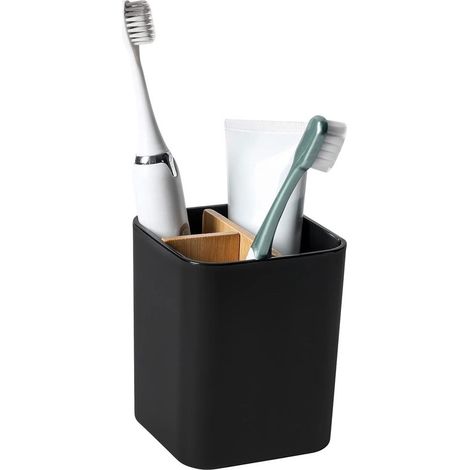 Zahnbürstenhalter Zahnbürstenbecher aus Kunststoff 2 Fächer für Zahnbürsten 1 Aufbewahrungsbox für elektrische Zahnbürste Zahnpasta und schwarz (1/5)