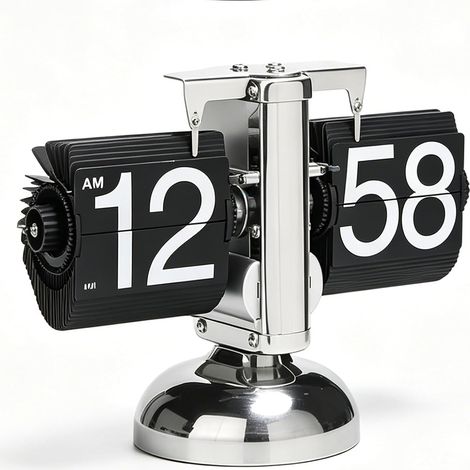 Horloge à Rabat Rétro, 21×8×16cm Flip Desk Clock, Horloge Numérique Rabattable Rétro Minimaliste, Flip Clock für Bureau et Salon, Noir, Format 12 Heures, 304 Acier Inoxydable (1/5)