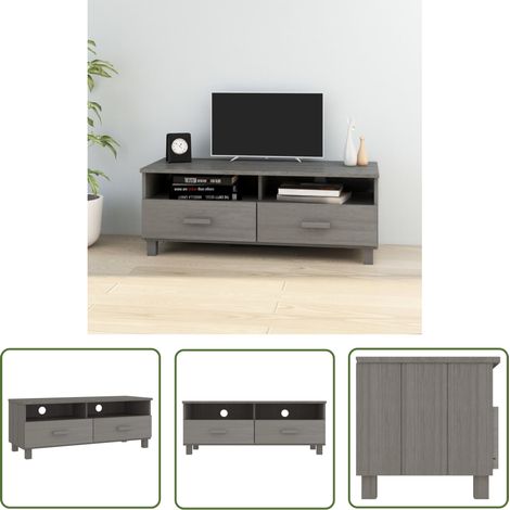 The Living Store Meuble TV HAMAR Gris clair 106x40x40 cm Bois massif de pin - Meuble Tv - Meuble Téléviseur - Meuble Tv Avec Tiroirs - Meuble Audiovisuel - Rangement Tv (1/5)