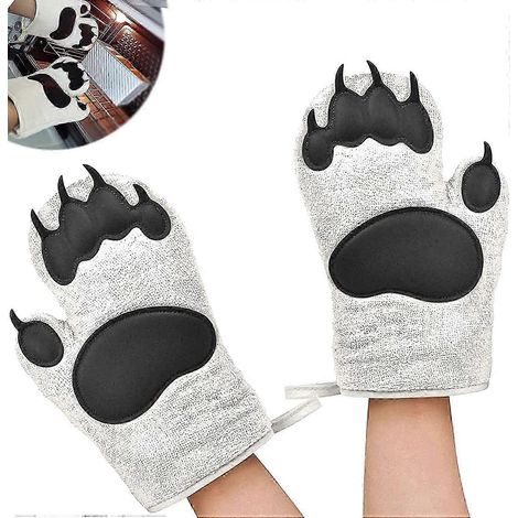 Gants de cuisine, maniques résistantes à la chaleur, 1 paire de gants de cuisine mignons en forme de griffe d'ours, design antidérapant en silicone, adaptés à la cuisson, à la pâtisserie et aux grilla (1/4)