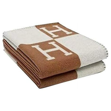Couverture en laine mélangée cachemire, motif écossais marron, crochet léger et portable (1/3)