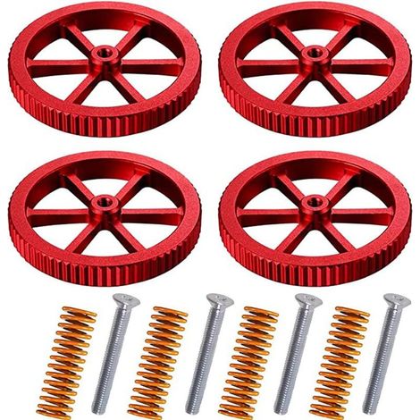 Aluminium-Nivelliermuttern, kompatibel mit Ender 3/3 Pro/3 V2, 5/5 Plus/Pro und CR 20 3D-Druckern, inklusive 4 Heizbett-Matrixfedern für 3D-Drucker – Rot (1/5)