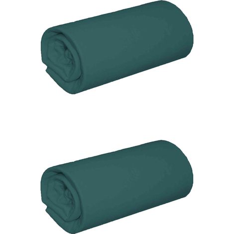 Lot de 2 draps housse jersey bleu canard bonnet 40 cm 140x190/200 (1/2)