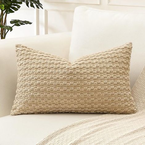 Funda de cojín decorativa de pana de 30x50cm,dormitorio o coche,juego de 1,marrón claro (1/5)