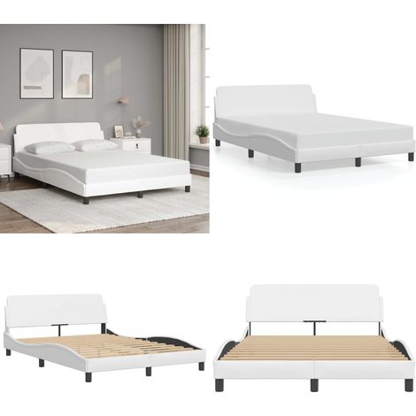 Cadre de lit sans matelas blanc 120x200 cm similicuir - Lit Plateforme - Lit Double - Cadre De Lit - Literie - Meubles De Chambre - Home & Living (1/5)