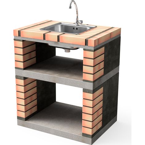 MOVELAR - Módulo Lima lavabo y grifería para Barbacoa de Obra Prefabricada (Gris, naranja - 74 x 53 x 53 cm) - Uso en Exteriores (1/4)