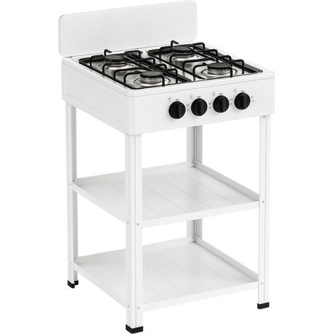 Mobile cucina a gas con 4 fuochi in acciaio e 2 ripiani per campeggio e giardino - Mis. 49x49x82 cm - Fornelli con accensione manuale e regolatori di (1/5)
