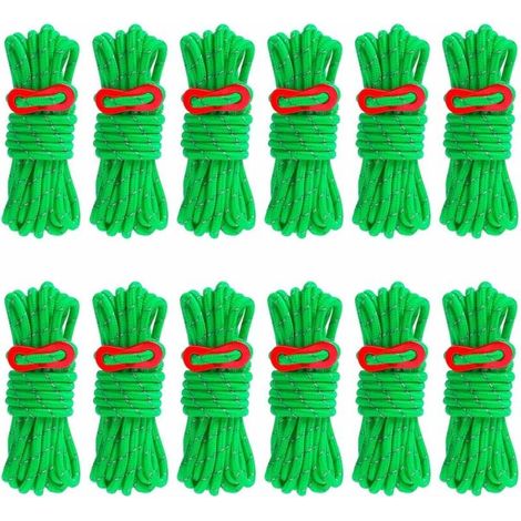 Cuerda reflectante para tienda de campaña ZVD-16, 4 metros, de nailon con tensor de aluminio, 4 mm de diámetro, para tienda de campaña, camping, senderismo, toldo, lona, color verde (1/4)