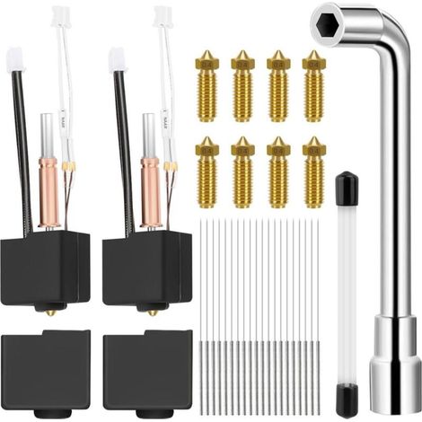 2Pcs Kobra 3 Hotend avec 8 buses en laiton de 0,4 mm, clé de busse, 20 aiguilles de nettoyage et 4 manchons de protection en silicone Compatible avec Kobra 3/Kobra 3 Combo (1/5)