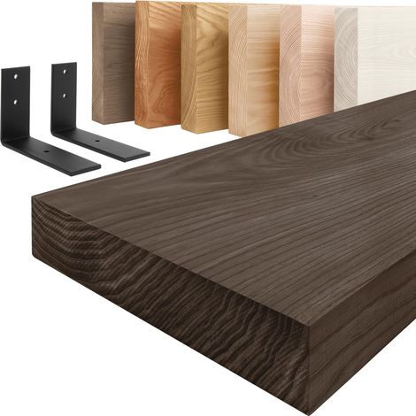 LAMO Manufaktur étagère murale en bois massif, bord régulier, étagère de rangement Basic, noire / noire 40cm, LWG-01-A-004-40LS