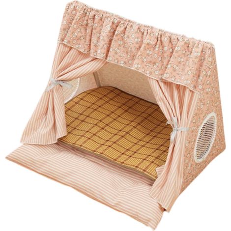 1 Tente pour Chat et Chien, Design Tipi Semi-fermé, Coussin Doux Inclus, Structure en Tissu et Coton PP, Maison Intérieure Lavable Rose