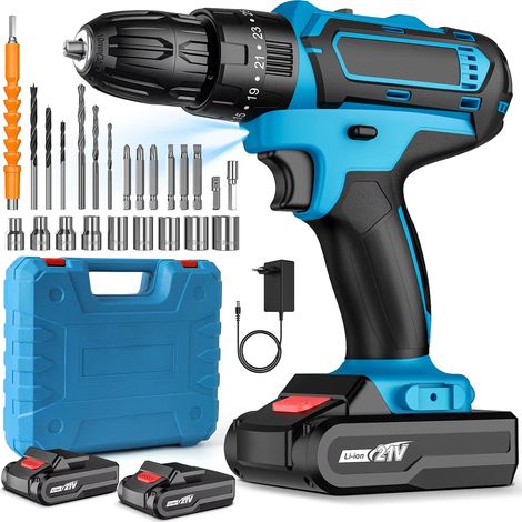 Perceuse-visseuse à percussion sans fil 21V, 1350 tr/min, batterie lithium rechargeable, outil multifonction avec 2 batteries (1/5)