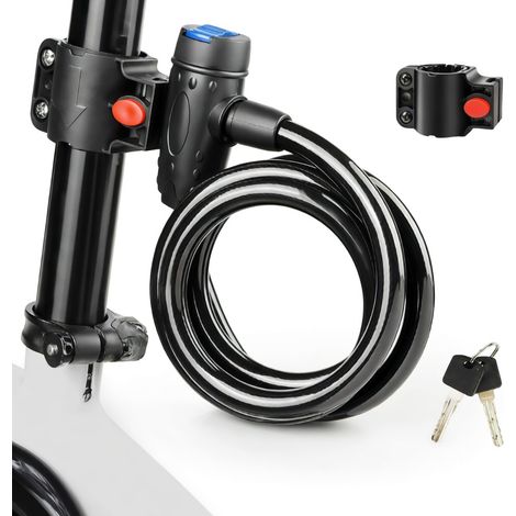 Antivol velo cable acier a cle 70 cm support inclus noir (1/5)