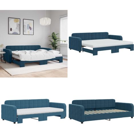 vidaXL Tagesbett Ausziehbar mit Matratzen Blau 90x200 cm Samt (1/5)