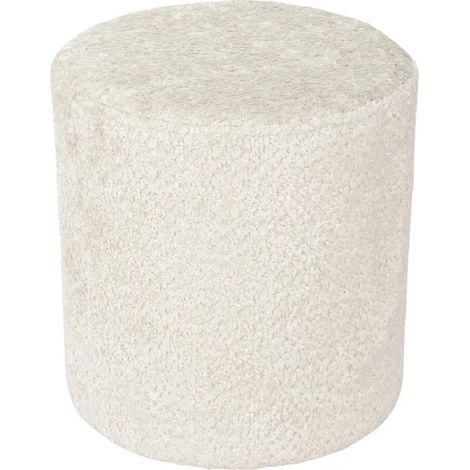 Pouf / Repose-pieds rond D. 32 cm en tissu bouclette écru – JOEL (1/5)