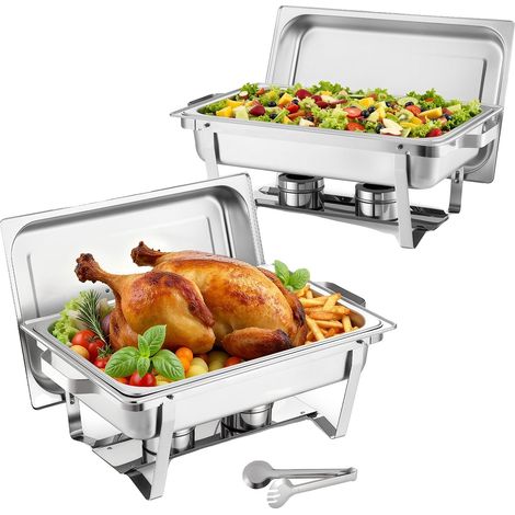 Piatto da portata rettangolare Vevor, 8,5 L, set da 2 pezzi in acciaio inox, scaldavivande completo con manico (1/2)