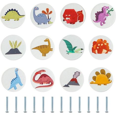 Bouton de meuble en bois, motif dinosaure, fixation avec vis, 12 pièces, pour commode et meubles de rangement, style dessin animé nuage céleste