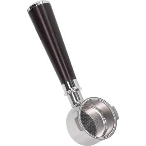Porte-filtre 51 mm à 2 oreilles, sans fond, en acier inoxydable, pour cafetière Delonghi ECO310, en bois d'ébène africain (1/5)