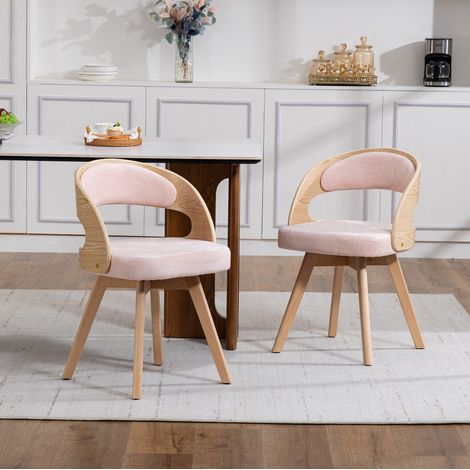 Chaise de salle à manger pivotante en lin rose avec dossier ergonomique – 44 x 41 x 75 cm (1/5)
