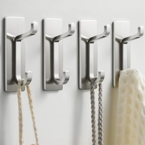 Wall hooks for jackets and towels: ultra-strong adhesive stickers to attach to a door (silver, set of 4) (1/5)