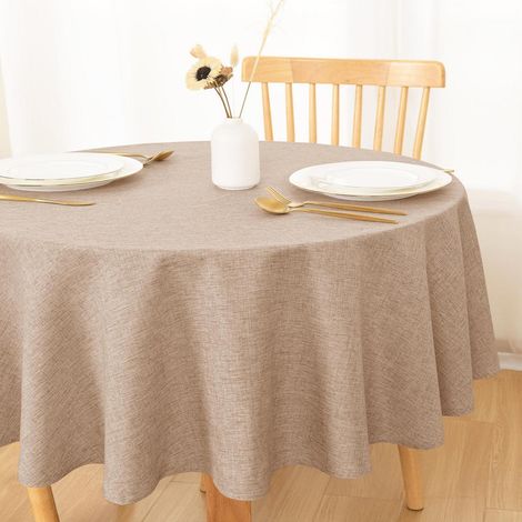 Nappe ronde 140cm Khaki aspect lin lavable déperlante