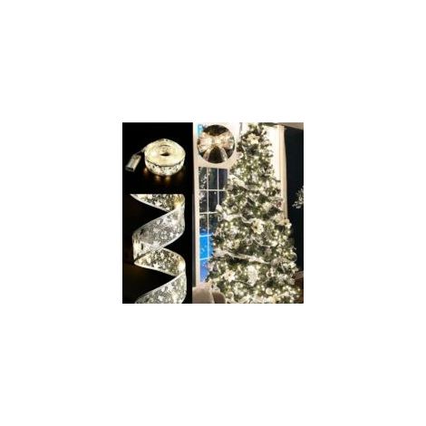 Luci a nastro LED glitterate argento-1 per decorazioni natalizie - (luce calda) Lunghezza: 5 m - Crezuo